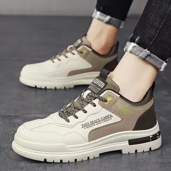 2024 spring live broadcast Guochao thick-soled leather-surface waterproof men s shoes low-top Martin boots outdoor tooling shoes men s shoes tide 39 бежевый