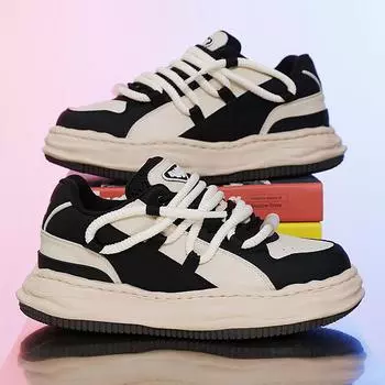 2024 spring live broadcast high-quality leather surface dissolving niche board shoes low-top tooling breathable outdoor Hong Kong style men s shoes 39 чёрный