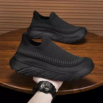 2024 spring men s shoes casual shoes new fly-woven versatile casual lace-free breathable one-pedal sports mesh shoes 39 чёрный