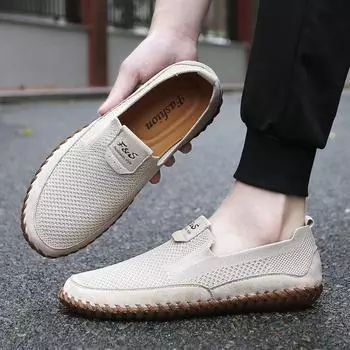 2024 spring men s shoes flying woven mesh shoes large size casual shoes breathable foot shoes men s fashion flats 38 серый
