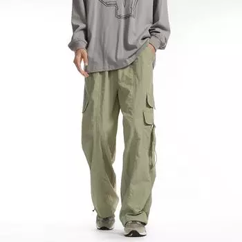 Весна 2024 года, мужская уличная одежда, джоггеры в стиле хип-хоп, брюки-карго для мужчин, многокарманные брюки-шаровары с эластичной талией, мужские повседневные женские брюки в стиле Харадзюку M чёрный