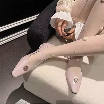 2024 Spring New Brand Women s Flat Shoes Fashion Square Toe Shallow Mouth Fashion Ladies Flat Patchwork Pin Buckle Single Shoes 35 чёрный