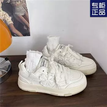 2024 spring new breathable niche casual versatile thick-soled four-leaf clover board shoes female sports student white shoes 35 лавандовый