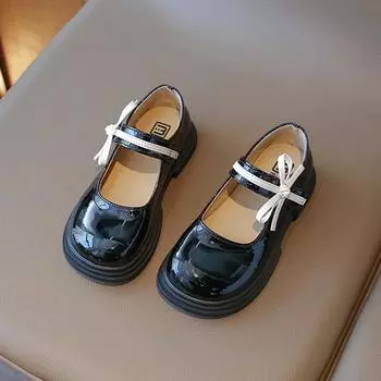 2024 Spring New Children s Leather Shoes Little Girl Sweet Bow Princess Shoes Korean Style Fashion Kids Color Matching Casual 26 белый