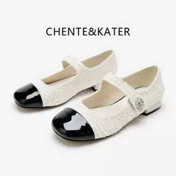 2024 spring new flat shoes small fragrant temperament color matching round head Mary Jane single shoes white moonlight low-heeled women s shoes 35 чёрный