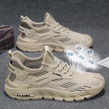 2024 spring new flying woven low-top sports casual shoes trend Korean version fashion running shoes coconut work men s shoes 39 хаки