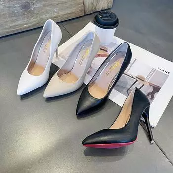 2024 spring new French pointed high heels women s black work shoes thin heels shallow mouth fashion large size single shoes women 34 чёрный