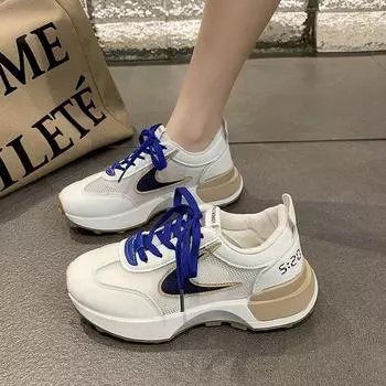 2024 Spring New Korean Edition Fashion Mesh Daddy Shoes Versatile Casual Student Shoes Breathable Soft Sole Running Shoes Women 35 синий