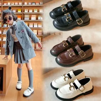 2024 Spring New Korean Girls Metal PU Kids Fashion Hook & Loop Princess Flat Drop Shipping School Shoes Drop Shipping for Boys 23 белый