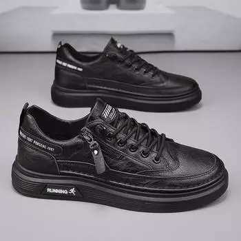 2024 spring new leather board shoes white shoes sports and leisure student shoes men s shoes side zipper lazy shoes trendy shoes 39