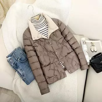 2024 весна новый легкий пуховик женский короткий белый утиный пух модный маленький легкий цветной короткий пальто L хаки