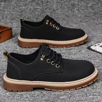 2024 spring new low-top men s shoes British outdoor tooling shoes trendy men s single shoes casual leather shoes breathable men s shoes 39 жёлтый