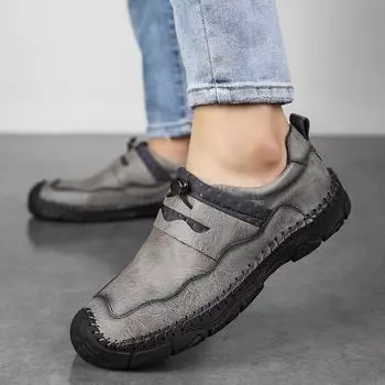 Весна 2024 года, новые мужские повседневные кожаные туфли, модная обувь Baotou Feet Lazy Shoes, деловая повседневная обувь большого размера 38 серый