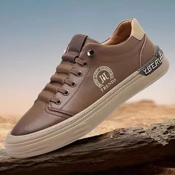 2024 spring new men s fashion board shoes retro business cowhide leather shoes men s casual trend platform men s shoes 38 коричневый