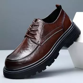 2024 spring new men s shoes leather high-end black heightening leather shoes British breathable business dress big head shoes 38