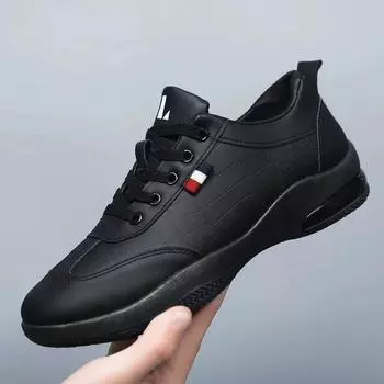 2024 spring new men s shoes leather waterproof sports casual shoes soft sole simple travel fashion versatile running shoes 39 чёрный