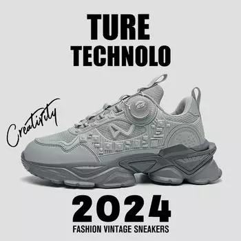 2024 spring new men s shoes rotating button thick sole heightening mesh dad shoes fashion trend large size casual shoes 39