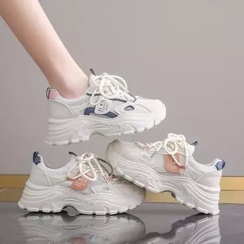 2024 spring new sports shoes platform heightening mesh breathable women s shoes student versatile fashion casual dad shoes 35