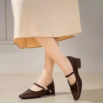 2024 Весна Новые женские туфли на плоской подошве Модные черные женские элегантные туфли Мэри Джейн на плоской подошве Повседневные платья Балетки для улицы 35 коричневый