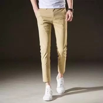 Весенние брюки 2024 года, мужские облегающие брюки в деловом стиле, повседневные, молодежные, корейская версия, облегающие брюки с короткими штанинами, эластичные мужские брюки с девятью точками 28 хаки