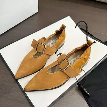 2024 Весна Ретро Женские Туфли На Высоком Каблуке Модные Туфли На Среднем Каблуке С Острым Носом Женские Туфли Мэри Джейн На Массивной Туфли Zapatillas 35 чёрный