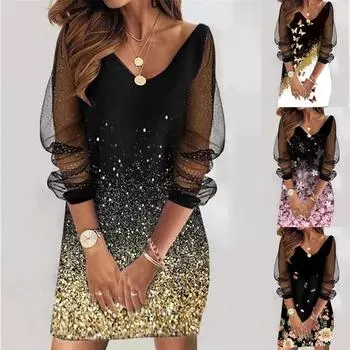 2024 Spring Sequined Mesh Women s Dress L