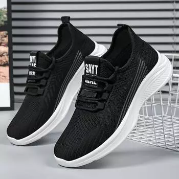 2024 Spring Sports Shoes Men s Summer New Breathable Casual Single Shoe Trend Sporty Casual Shoes 39 чёрный