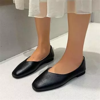 2024 Spring Summer Fashion New Casual Shallow Mouth Breathable Flat Shoes Elegant Square Toe Low Heel Simple Women s Shoes 35 бежевый