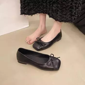 2024 Spring Summer Female Shallow Ladies Ballet Flats Shoes Fashion Butterfly-Knot Footwear Women Flats Slides Shoes 35 чёрный