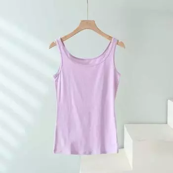 2024 Spring/Summer New Arrival Pure Cotton Vest Pure Color Minimalist Plaid Breathable Strap Sleeveless Tops Yu Xiang Zi L(52.50 kg-60.00 kg)