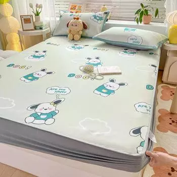 2024 Spring/summer New Printed Soft Mat Bed Hat Cartoon Cool Bed Cover Student Adult All-purpose Single Bed with Elastic Sheets 150x200cm 1pcs