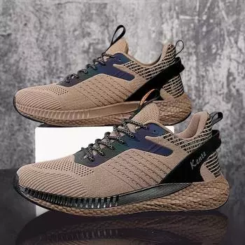 2024 Spring Trend Large Size Sneakers Men s Thickened Flying Weaving Running Shoes Lightweight and Breathable Travel Shoes Tide Commuter Shoes 39 армия зеленый