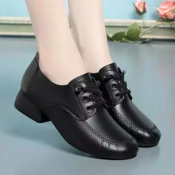 2024 Spring Woman Lace-up Premium Breathable Leather Shoes Retro Casual Comfortable Versatile Soft Sole Square Heel Shoes 35(Foot22.5cm)