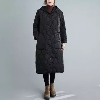 2024 средняя и длинная корейская версия хлопковой одежды свободная и тонкая, женщины большого размера добавляют полноты и увеличивают M чёрный