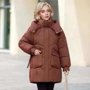 2024 средняя и длинная пуховая хлопковая подстежка женская зимняя одежда новая куртка с подстежкой из хлопка для женщин среднего и пожилого возраста в иностранном стиле одежда для мам M suggestion [below 57.5kg] чёрный