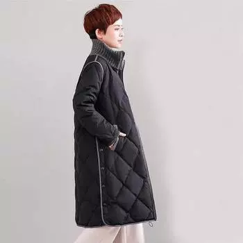 2024 средняя и длинная стоячая одежда на хлопковой подкладке свободная теплая одежда на хлопковой подкладке выше колена куртка на хлопковой подкладке куртка большого размера S серый
