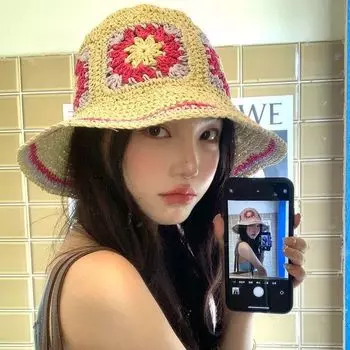 2024 straw hat women s summer seaside vacation beach hat travel sun protection big brim straw fisherman hat sun protection sun hat M(56-58cm)