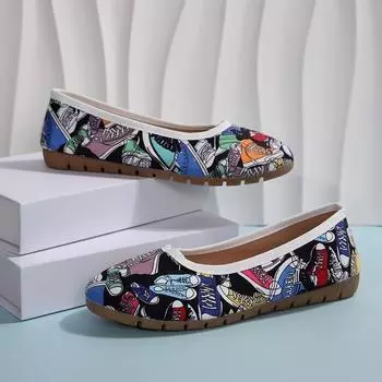 2024 Street Hand Painted Women s Flat Shoes Осенние новые модные повседневные туфли в китайском стиле с принтом для женщин Модные универсальные лоферы 36 синий