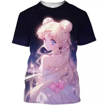 2024 Street Wear Футболка Смешная футболка Sailor Moon Street Wear Топ женский 3D принт женский графический аниме девушка y2kМужская одежда XS