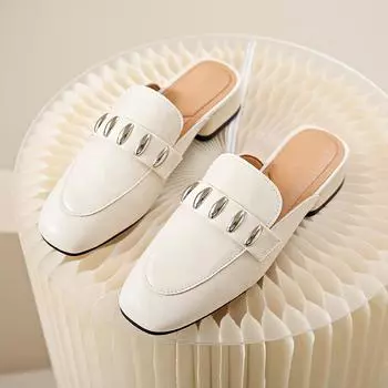 2024 Studs Mules Женские сандалии с закрытым носком и каблуком-липучкой Элегантные женские туфли для активного отдыха 34 бежевый