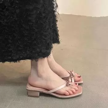 2024 Style Fashionable and Versatile Women s Slippers Comfortable Women s Shoes Bow Decorative Flip-flops Zapatillas Mujer 35 абрикосовый