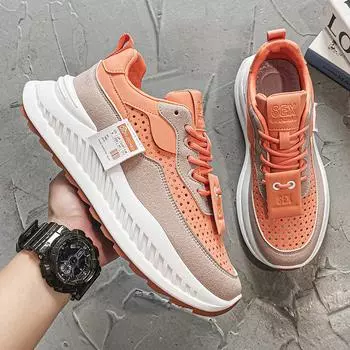 2024 summer and autumn live broadcast niche leather surface hollow casual board shoes street Hong Kong style breathable tooling sports men s trend 39