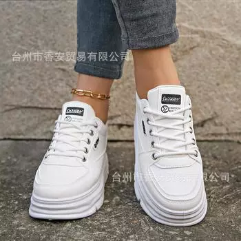 2024 summer and autumn new thick-soled inner height increase student milk cat casual versatile foreign trade large-size sports shoes 35 белый