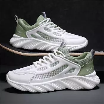 2024 summer and autumn popular men s casual running shoes platform mesh breathable work shoes dad shoes flying woven sneakers 39 бежевый