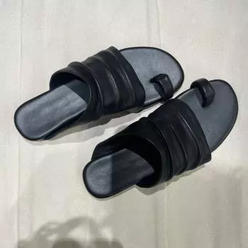 2024 Летние черные мягкие кожаные сандалии из искусственной кожи на плоской подошве, тапочки в стиле ретро, модные дизайнерские шлепанцы, женские легкие нескользящие пляжные сандалии, размер S 35 бежевый