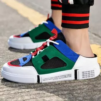 2024 summer breathable mesh men s shoes versatile personality Korean version of the trend of students half drag one pedal lazy casual shoes 39 зелёный