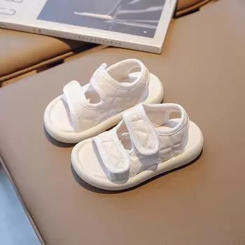 2024 Летние детские сандалии с открытым носком для мальчиков и девочек Повседневные универсальные мягкие пляжные туфли для детей Школьные бежевые и черные сандалии на плоской подошве 23 чёрный