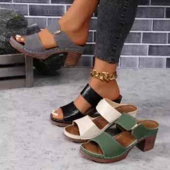 2024 Summer Chunky High-heeled Sandals Light Hollow-out Solid Color Women s Foot Slippers 36 белый