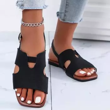 2024 Summer Designer Women s Casual Flats Brand Buckle Flats Women s Outdoor Non-Slip Beach Sandals Sandalias Mujer 36 чёрный