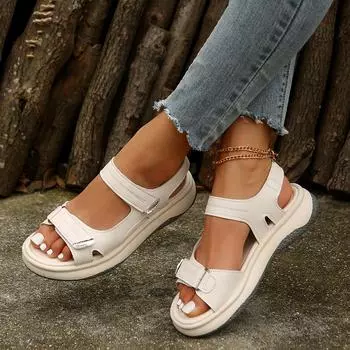 2024 summer European and American new solid color round head one-word Velcro fashion women s large size platform sandals 36